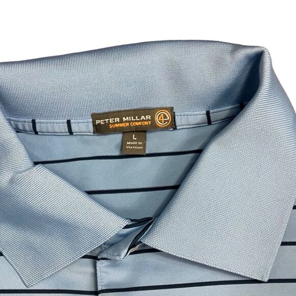 Peter Millar Polo L Blue Striped International Golf Federation Summer Comfort - Picture 4 of 9